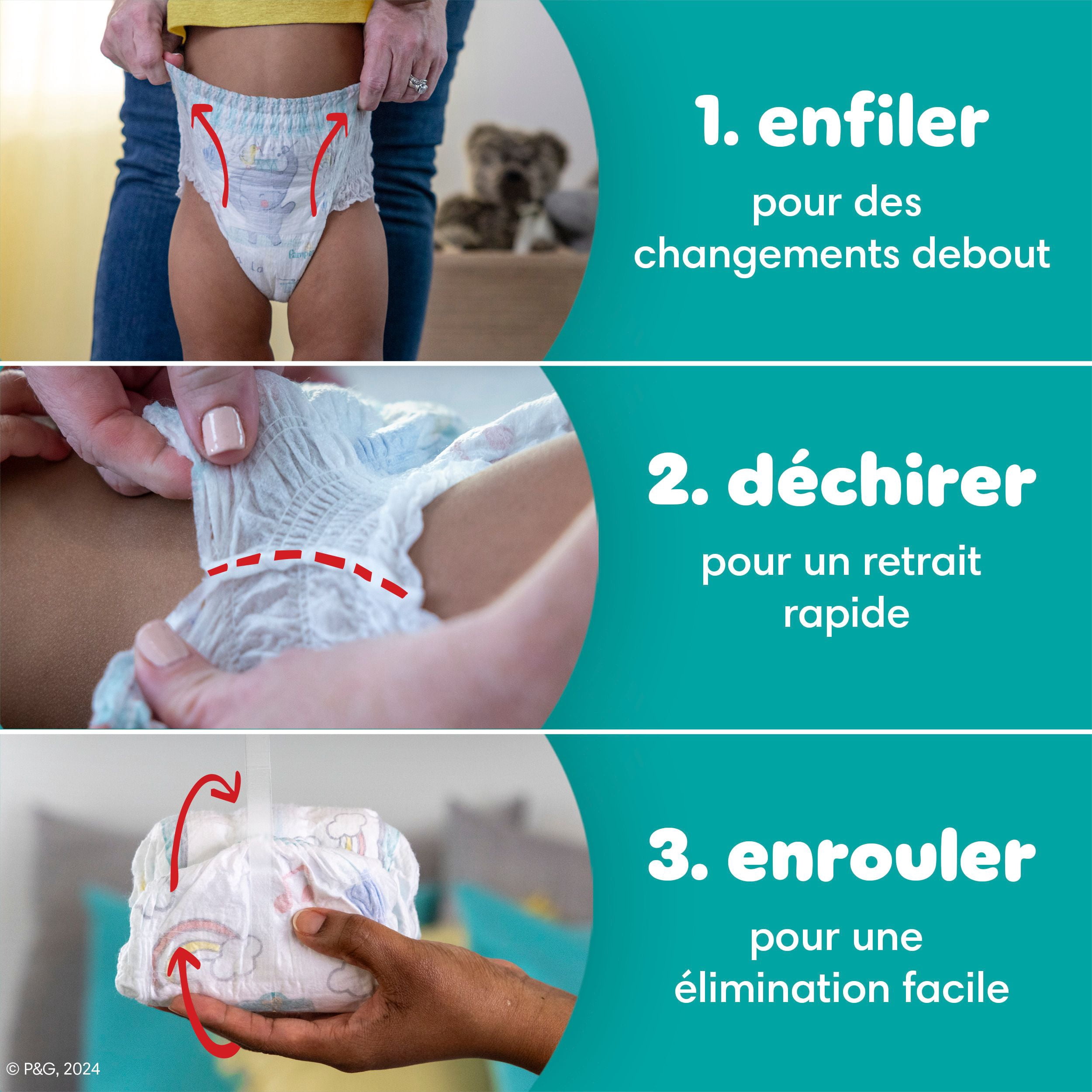 Pampers Couches - Swaddlers 360° - Taille 6, jusqu'à 100 % Anti-Fuites, Ajustement Confortable et au Sec, Attaches EZ Off Conçues pour des Changements Faciles, Couche à Enfiler