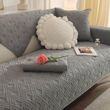 Zhuge Housse de Sofa Matelassée Géométrique en Coton, Sectionnel en L, Housse de Canapé 1 Pcs/ensemble Non Complet-35.4*35.4 Pouces, Gris