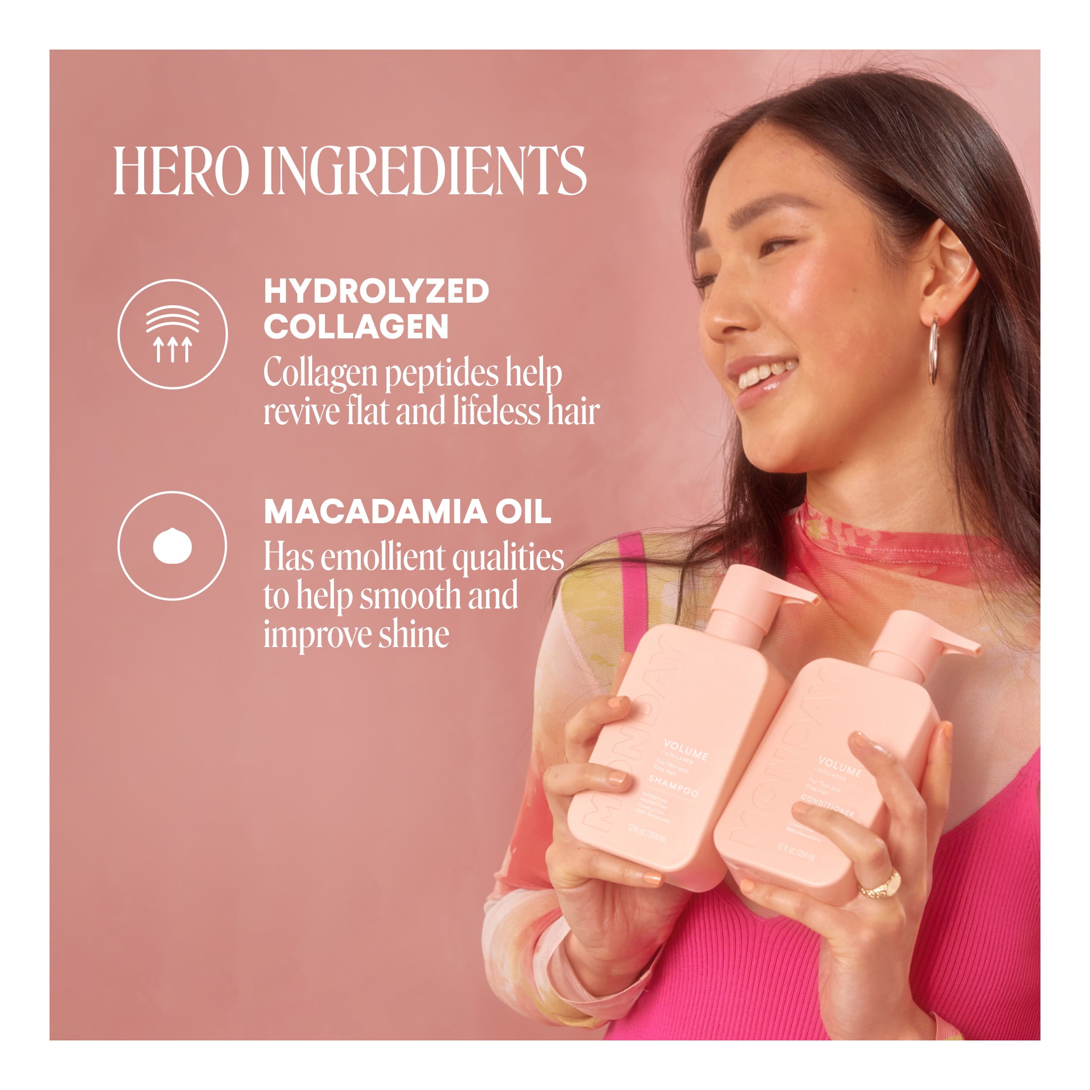 MONDAY Haircare Shampooing Volumisant avec du Collagène Hydrolysé & de l'Huile de Macadamia pour les Cheveux Clairsemés, Fins & Plats