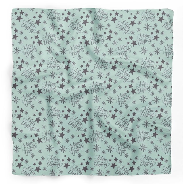 Bimba Green Star & Snowflakes Text Printed Pure Silk Scarf For Hair Neck Head Bandanas For Women 40 x 80 Inches