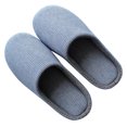 thumbnail image 4 of 1 Pair Japanese Style Men Slippers Winter Blue Striped Soft-soled Home Slippers, 4 of 6