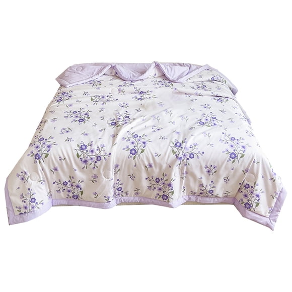 Floral Queen Size Comforter Sets, Lightweight Purple Lavender Botanical Printed Bedding for All Seasons, Vintage Bed in a Bag with Fluffy Quilted Reversible Comforter