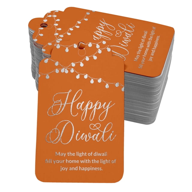 Inkdotpot Étiquettes en Papier Argentées Réelles Happy Diwali, Lot de 100