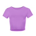 thumbnail image 4 of JIRNDf Hauts pour Femmes T-Shirts d'Été Tendance Mode Manches Courtes Mignon Court Basique Col Rond Coupe Ajustée Blouse pour Femmes Tunique Décontractée Hauts Violet P, 4 of 5