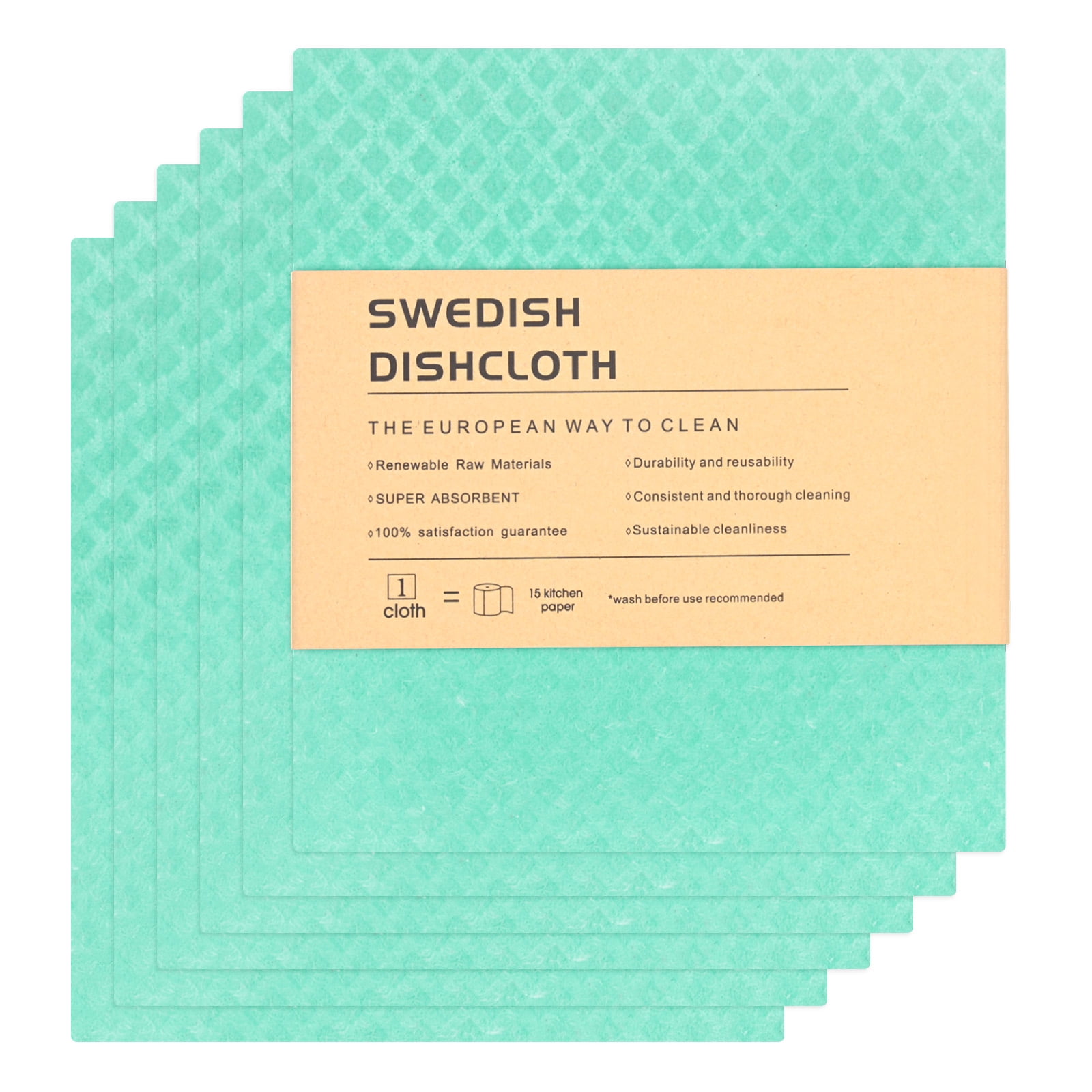 Uxcell 6-Pack Swedish Dishcloths for Kitchen, 7"x8" Wood Pulp Cellulose Reusable Paper Towels Washable Non-Scratch Rags [Teal]
