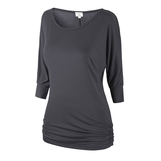 Matchstick Women's 3/4 Sleeve Basic Drape Top with Side Shirring