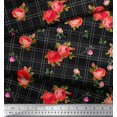 thumbnail image 3 of Soimoi Silk Fabric Check,Leaves & Rose Flower Print Fabric by The Yard 42 Inch Wide, 3 of 3
