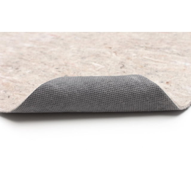 ECARPET 1/4 Felt-Rubber Lock Under-Padding partially rolled to reveal the reversible rug pad with a textured rubber underside and soft felt top layer, designed to protect floors and cushion both hard and carpeted surfaces, easily trimmed for custom fit.