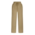 thumbnail image 4 of Pantalon Décontracté en Lin pour Femmes, Jambe Droite, Taille Haute Élastique avec Cordon, Ample et Confortable avec Poches, 4 of 5