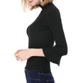 thumbnail image 4 of INSPIRE CHIC Pull à col roulé pour femmes à manches 3/4 avec volants, coupe slim en tricot côtelé, noir, 4 of 8