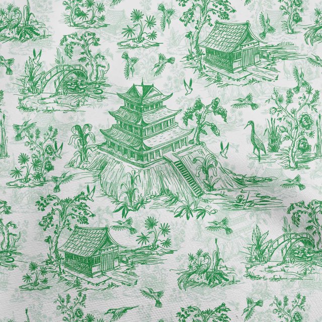 oneOone Georgette Viscose Green Fabric Asian Japanese Pattern Craft Projects Decor Fabric Printed By The Yard 42 Inch Wide
