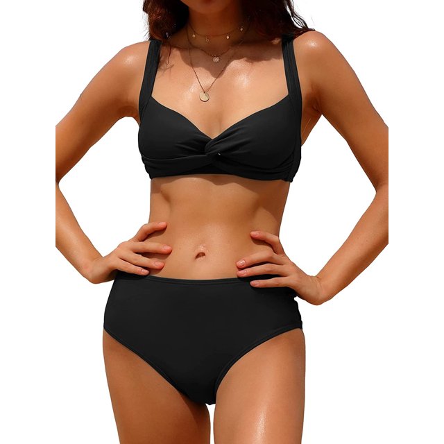 Charmo Women Twist High Waisted Bikini Swimwear Two Piece Ruched Tummy Control Swimsuit