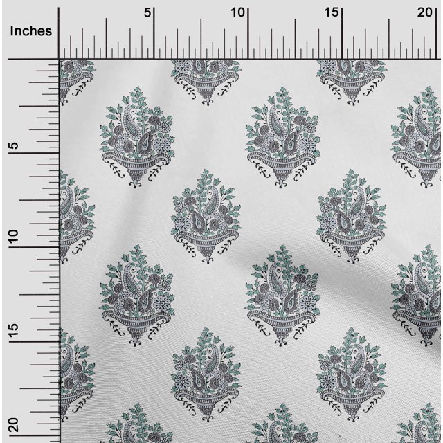 oneOone Georgette Viscose Fabric Leaves|Floral & Paisley Block Print Sewing Fabric BTY 42 Inch Wide