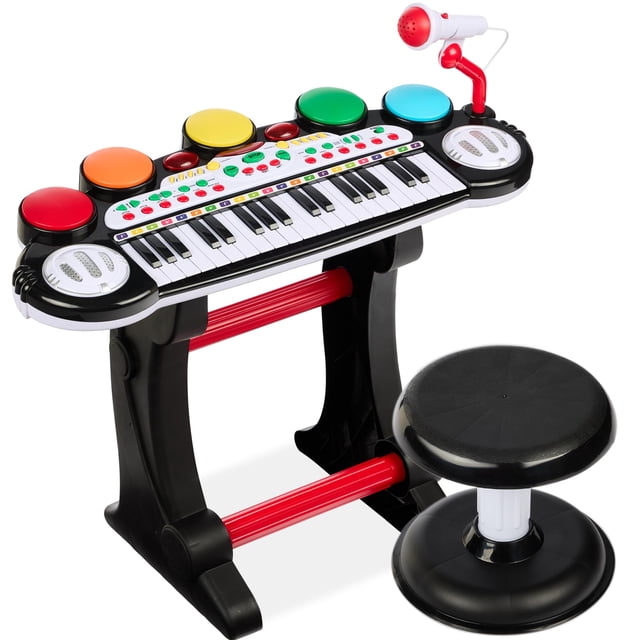 Best Choice Products Clavier Jouet d'Apprentissage du Piano Électronique pour Enfants à 37 Touches avec Multiples Sons, Lumières, Microphone, Tabouret - Noir