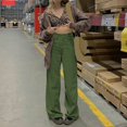 thumbnail image 2 of Pantalon Large pour Femmes Drapé de Rue Couleur Unie en Velours Côtelé Vert L, 2 of 5