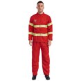 thumbnail image 1 of Hansber Costume de Pompier d'Halloween pour Homme Uniforme de Pompier Bandes Réfléchissantes Sécurité Ensemble 4 Pcs pour Cosplay Fête Rouge 190, 1 of 7