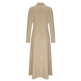 thumbnail image 3 of Liquidation à 50 % de Rabais! Robes de Soirée pour Femmes, Robe Chemise Irrégulière à Taille Haute pour Femmes avec Boutons, Col à Revers, Col en V, Couleur Unie, Ceinture, Manches Longues, Beige, TG, 3 of 5