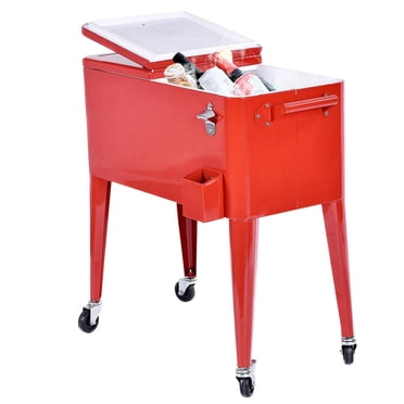 Costway Chariot Glacière Extérieur Rouge de 80 Pintes pour Terrasse, Bière Glacée, Boisson, Fête, Portable