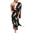 thumbnail image 1 of Robes à une Épaule pour Femmes Manches Mi-Longues Mode Imprimé Bohème Robe Maxi Ample Fluide Fendue Aguichant Robe de Plage, 1 of 5