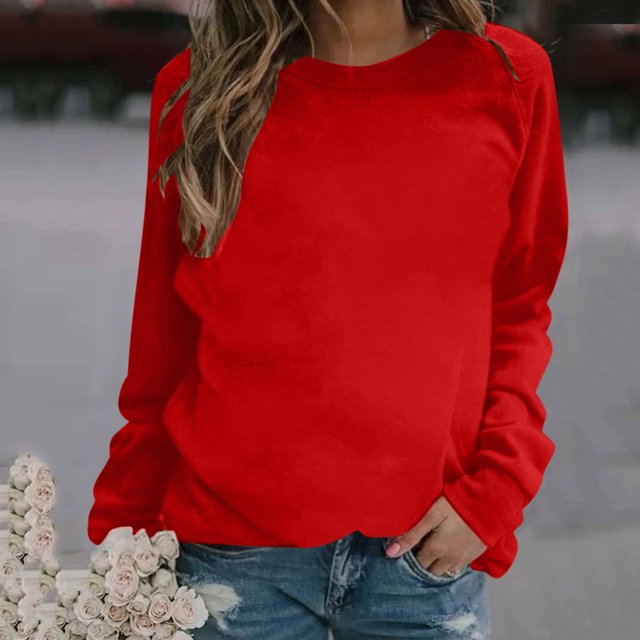 EQWLJWE Liquidation d'Été! Chandail en Molleton Décontracté à Col Rond pour Femmes, Manches Longues, Chandail Ample et Doux, Automne/hiver, Chemises à Manches Longues pour Femmes