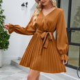 thumbnail image 4 of Gspmoly Robe pour Femmes, Robe Décontractée pour Femmes à Manches Longues, Couleur Unie, Col en V, Jupe Courte, Robes Formelles pour Femmes jusqu'à 60 % de Rabais, 4 of 7