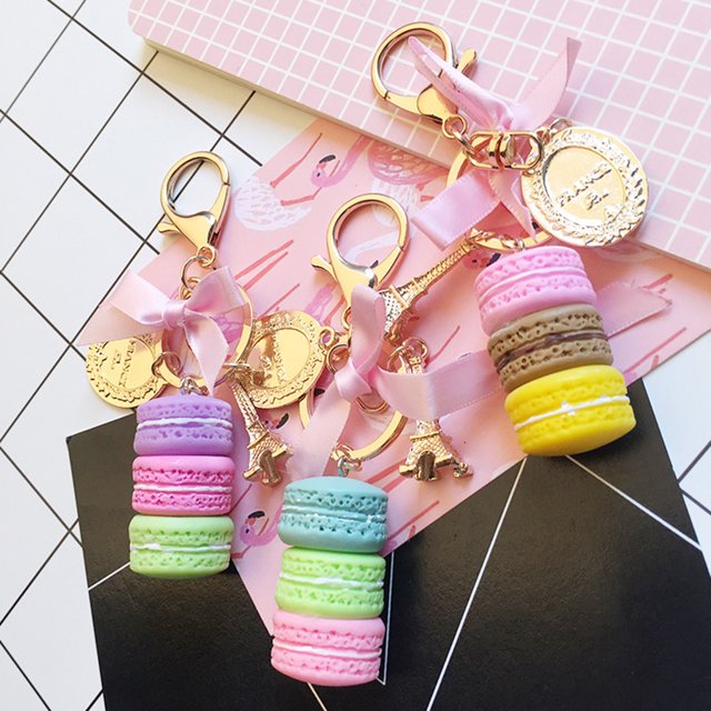 Cheers Mignon Macaron Gâteau Pendentif Porte-Clés Anneau de Clé de Voiture Porte-Clés Alliage Support Sac Bourse Accessoire