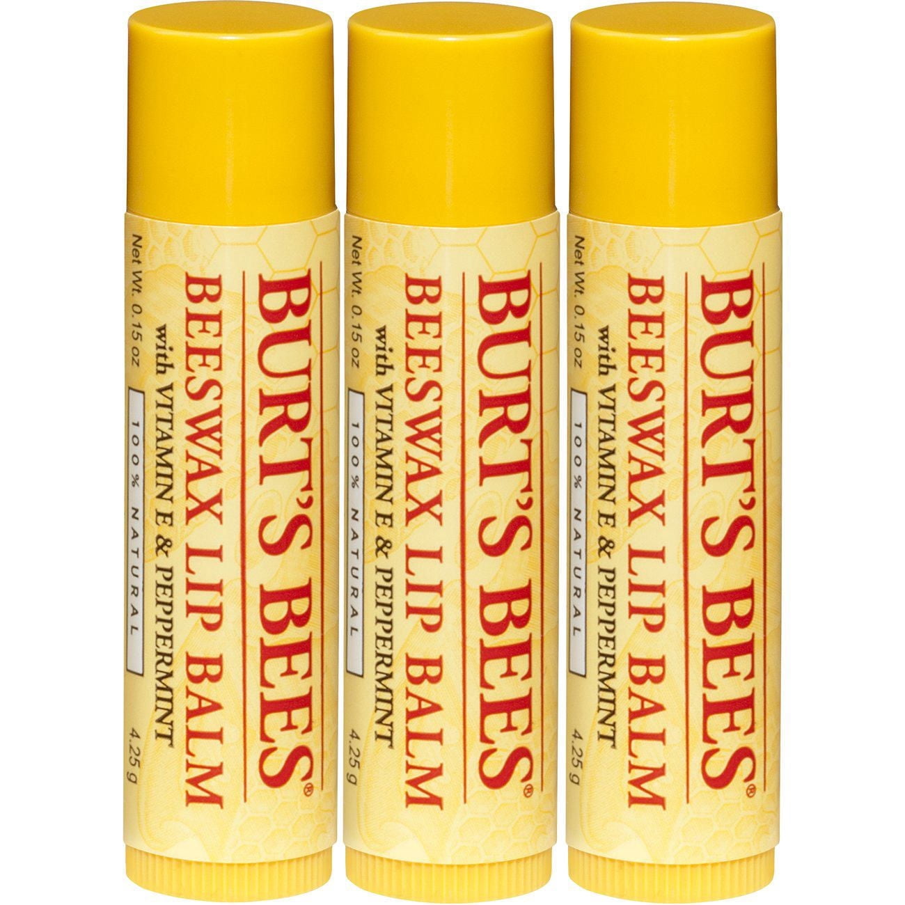 Burt‚Äôs Bees 100% Natural Origin Moisturizing Lip Balm, Original Beeswax with Vitamin E and Peppermint Oil 3 pack