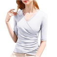 thumbnail image 1 of Wrap Tops for Women Ruched V Neck Slim Fitted Half Sleeve Business Casual Work T Shirts Blouse, 1 of 3