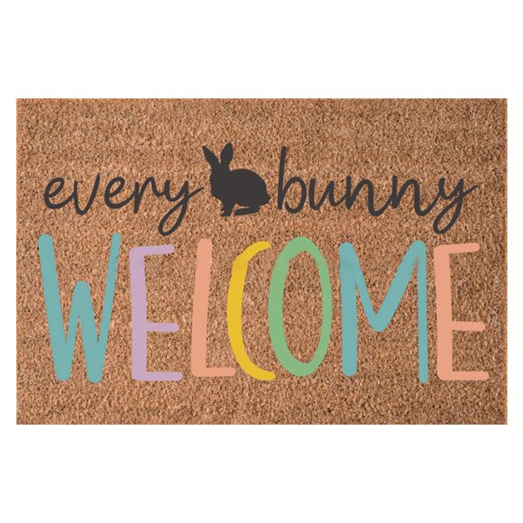 Easter Bunny Welcome Doormat Outdoor Entrance, Spring Cute Rabbit Decor Porch Front Door Mat Outside, 16"X24" Faux-Coir Seasonal Bunny-Rug, Non-Slip Dirt-Trapping for Outside Home Garden Farm