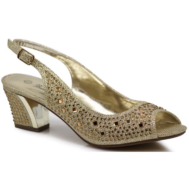 Enzo Romeo Lime01 Sandales Compensées pour Femmes à Bout Ouvert à Talon Bas avec Strass pour Mariage (8.5, Or)