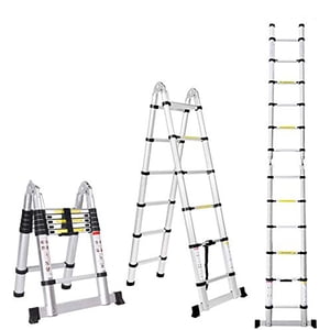 Jiahe12.5FT/3.8M Aluminium Télescoping Extension Échelle portable multi-particuliers pliant A-cadre Échelles avec charnières(12.5ft en ligne droite et 6.25ft en format A)
