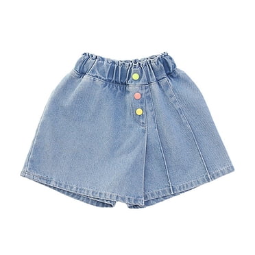 Ohufall Jean Skorts for Teen Girls 6-17T Solid Color Button Cotton Skorts Elastic High Waist Summer Short Denim Skorts