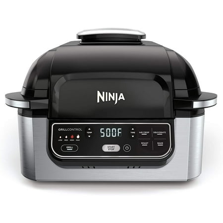 Ninja Ag301 Foodi 5-In-1 Indoor Electric Grill With Air Fry Roast Bake & Dehydrate - Programmable Black/Silver