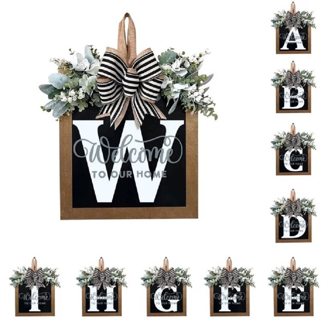 Décorations de Porte d'Entrée Signe de Couronne d'Alphabet Décoration Suspendue Extérieure 11.8"*11.8"
