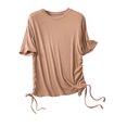 thumbnail image 1 of Birdeem Womens Solid Round Neck Threaded Cotton Slim Fitting Drawstring Top Short Sleeved Round Neck Top/Shirt, 1 of 12