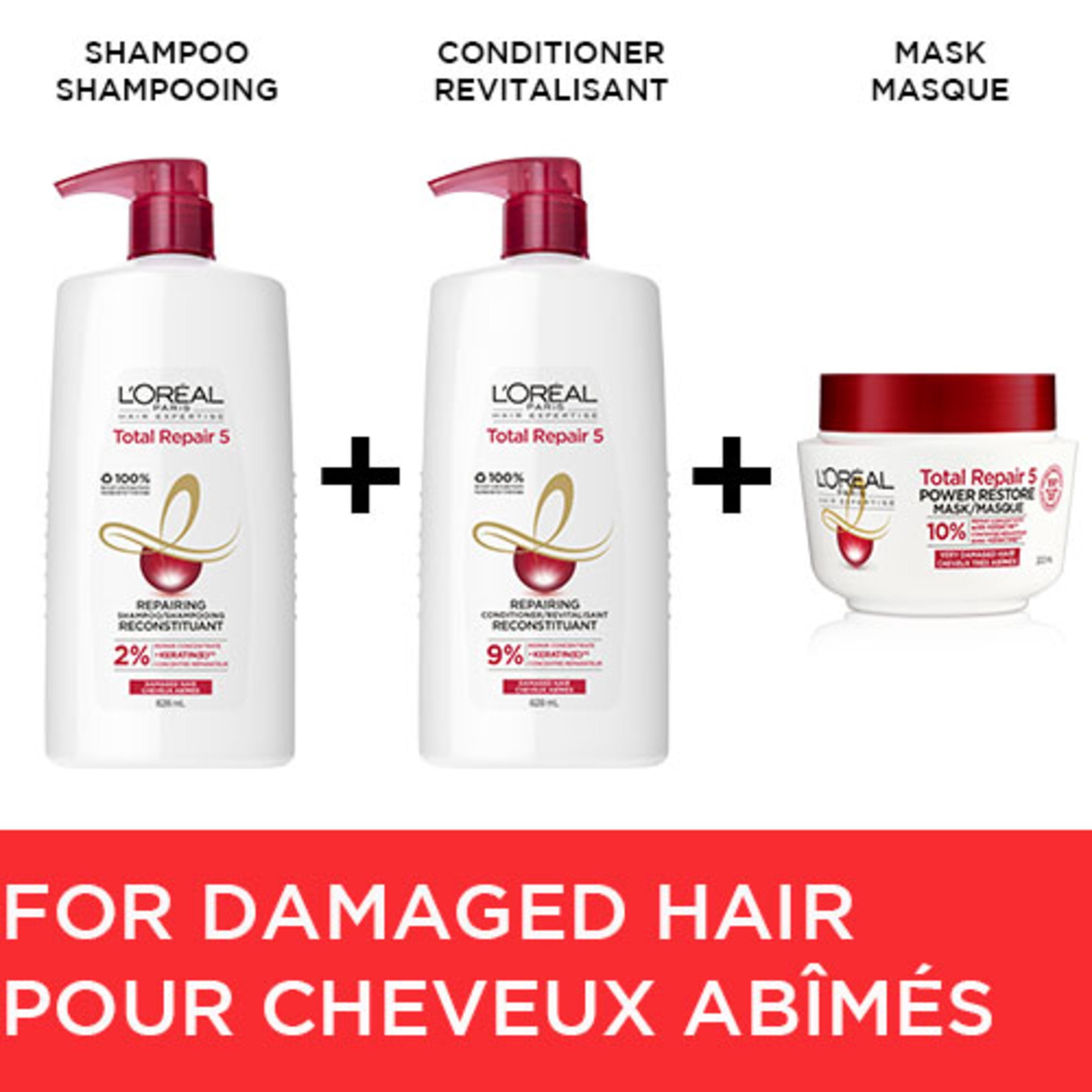 L'Oréal Paris Hair Expertise Total Repair 5 Hair Rescue Hair Mask, Ceramide Repair Concentrate, 300 ml