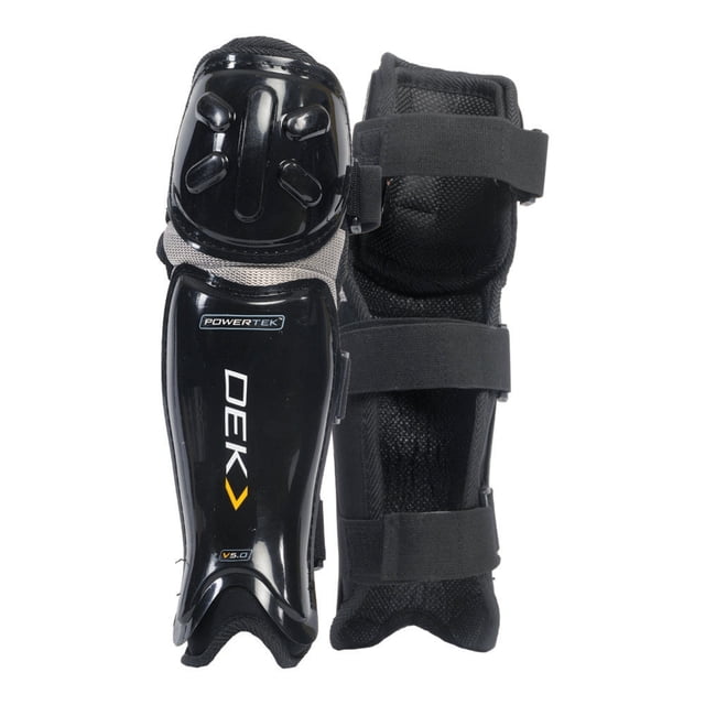 Powertek V5.0 Genouillères/tibias de Hockey Senior pour Aînés – Protection Moulée pour Genou et Tibia, Sangles Velcro Ajustables