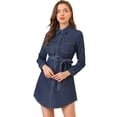 thumbnail image 1 of INSPIRE CHIC Women's Belted Long Sleeves Button Front Denim Shirt Dress, 1 of 6