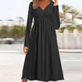 thumbnail image 4 of Pisexur Robe à Manches Longues à Col en V pour Femme Automne Hiver Décontractée Ample Couleur Unie Robe Longue à Manches Longues à Col en V Robe pour Femme, 4 of 6