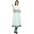 thumbnail image 1 of Bimba Womens Designer Cotton Kurta Long Flared Anarkali Kurti Dress With Pom-Pom, 1 of 2