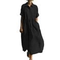 thumbnail image 1 of Kyusrd Robe en Lin pour Femmes à Manches Courtes Robe d'Été Robe Longue de Plage Col Ras du Cou Ample à Demi-Manches Robe Maxi Unie, 1 of 7