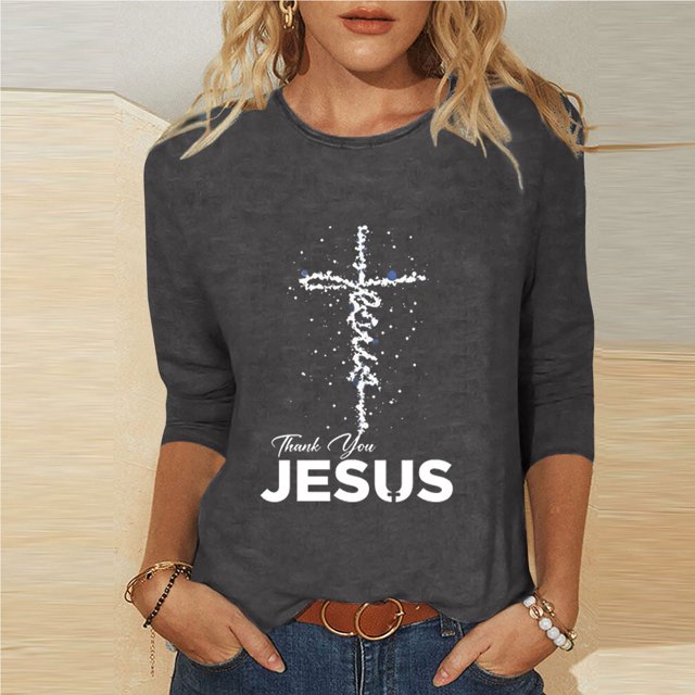 Daisyyozoid T-Shirt de Pâques Joyeuses pour Femme Col Rond Haut à Manches Longues Haut à Manches Longues Col Rond T-Shirt