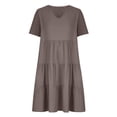 thumbnail image 4 of Meichang Robes d'Été pour Femmes 2025 Décontractées à Manches Courtes Col en V à Étages Longueur Genou Robes Trapèze Robe en Coton et Lin Fluide Tunique de Plage, 4 of 7