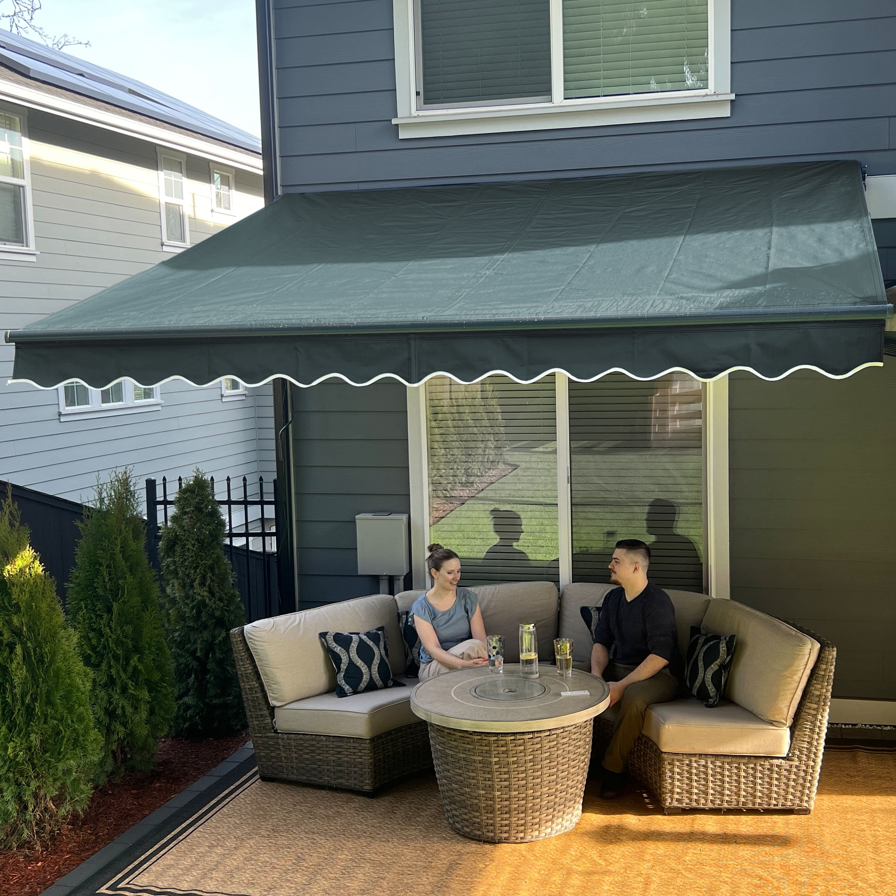 ALEKO Motorized 10 x 8 ft Retractable Home Patio Canopy Awning Forest Green
