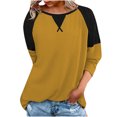 thumbnail image 1 of Pompotops Mode T-Shirt d'Été pour Femmes Manches Longues Patchwork Décontracté Blouse, 1 of 6