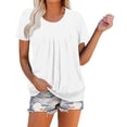 thumbnail image 1 of AherBiu Hauts à Manches Courtes pour Femmes, Blouse Ample Froncée, Tunique Décontractée d'Été à Porter avec des Leggings, 1 of 7
