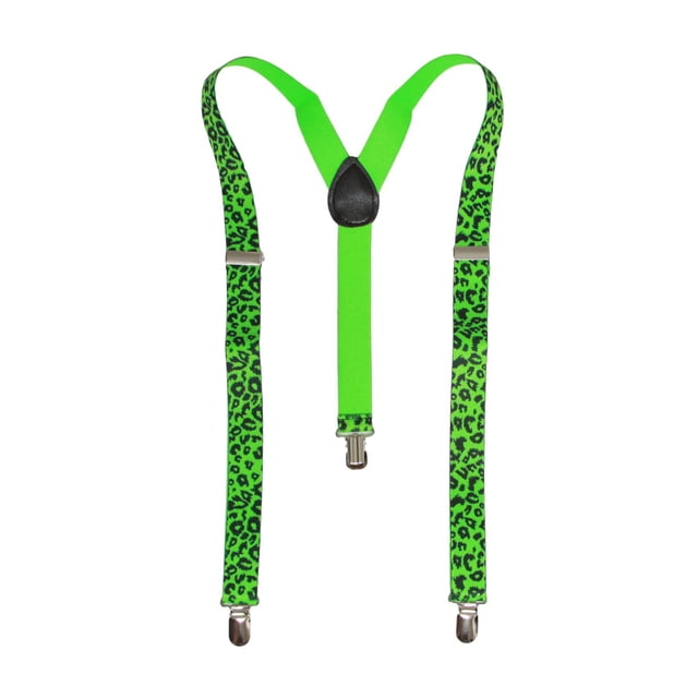 Lime Cheetah Print 3 Clip Stretchable Suspenders 2 pack