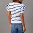 thumbnail image 4 of Birdeem Hauts en Tricot à Manches Courtes Bouffantes pour Femmes T-Shirts à Col Rond Rayés Tendance Blouses d'Été Décontractées, 4 of 12