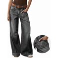 thumbnail image 2 of Womens Wide Straight Leg Mid Rise Baggy Pocket Denim Jeans Without Belt, 2 of 8