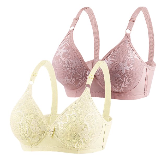 Timegard 2 Pc Bras Summer for Women Adjustable Strap Lace Full Coverage Wirefree Comfortable Everyday Bra